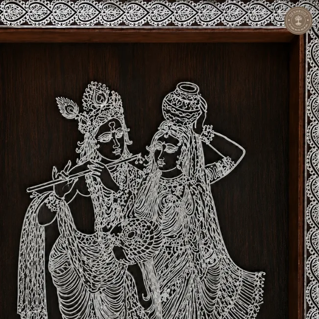 Divine Radha Krishna Handcrafted Wooden Wall Frame