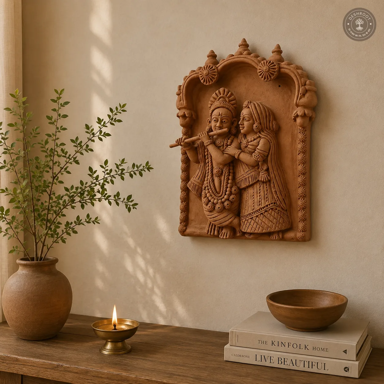 Handcrafted Radha Krishna Wall Panel – Traditional Terracotta Art
