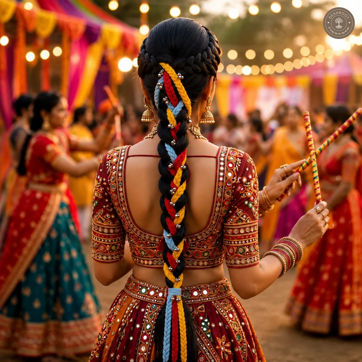 Multicolor Garba Style Braided Parandi with Decorative Tassels