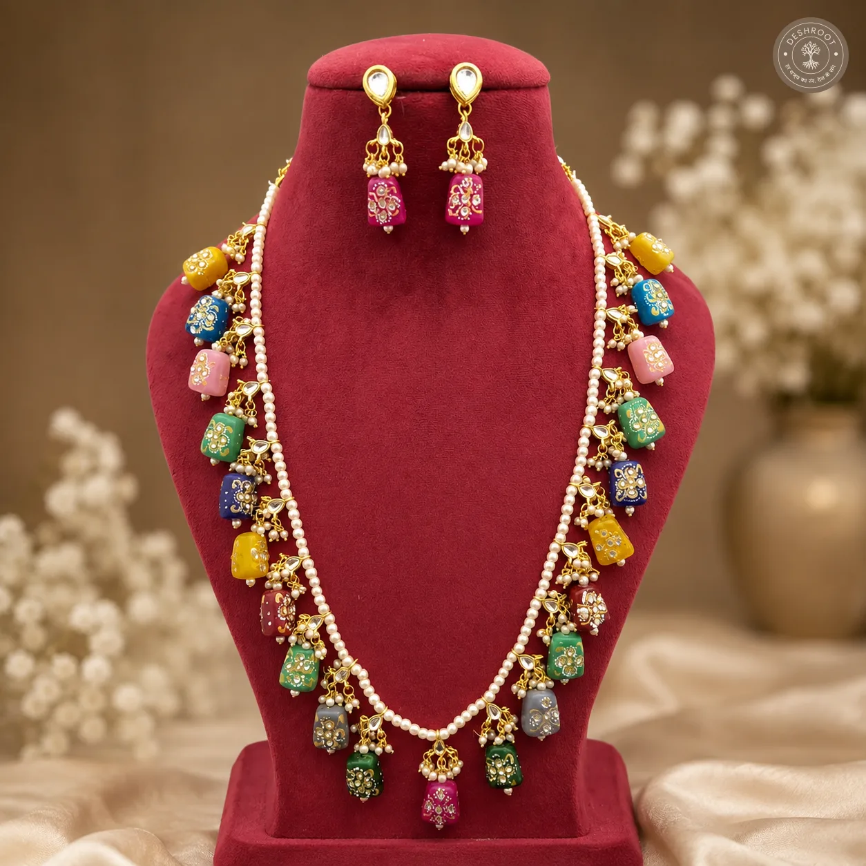 Multicolor Handcrafted Pearl Bead Long Necklace Set