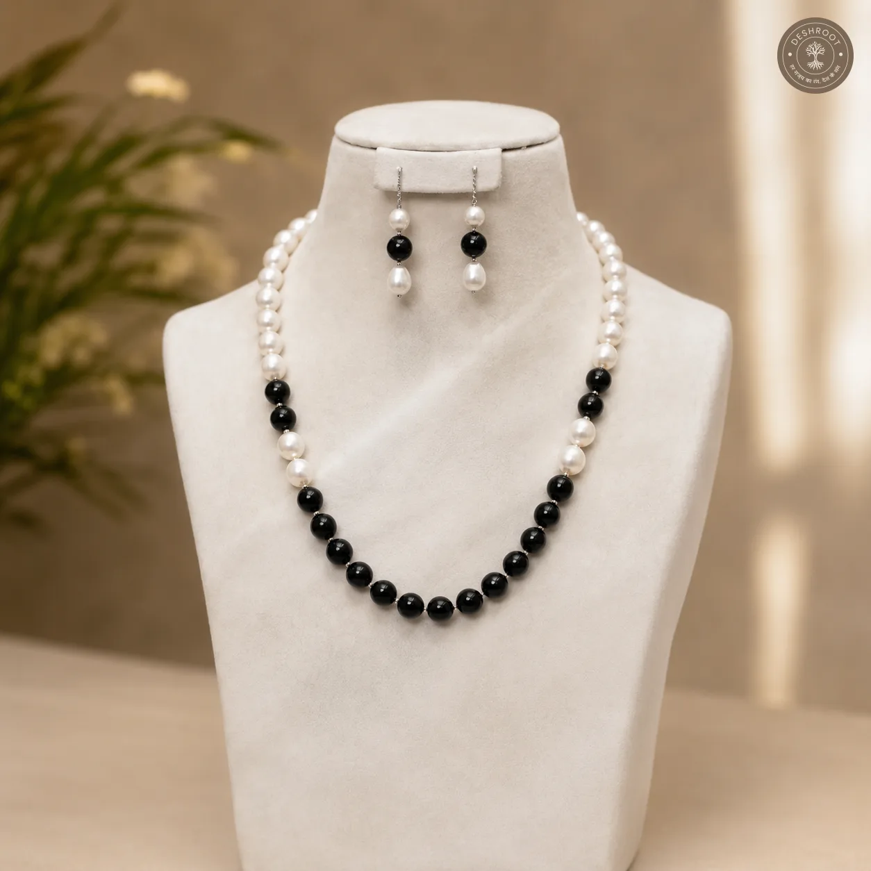Pearl Beaded Long Necklace Set with Matching Earrings