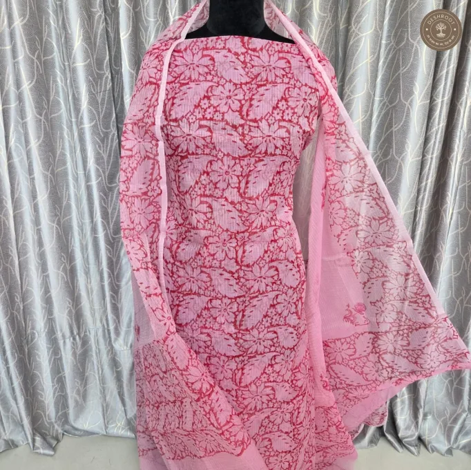 Pink Floral Printed 2-Piece Dress Material (2 piece set)