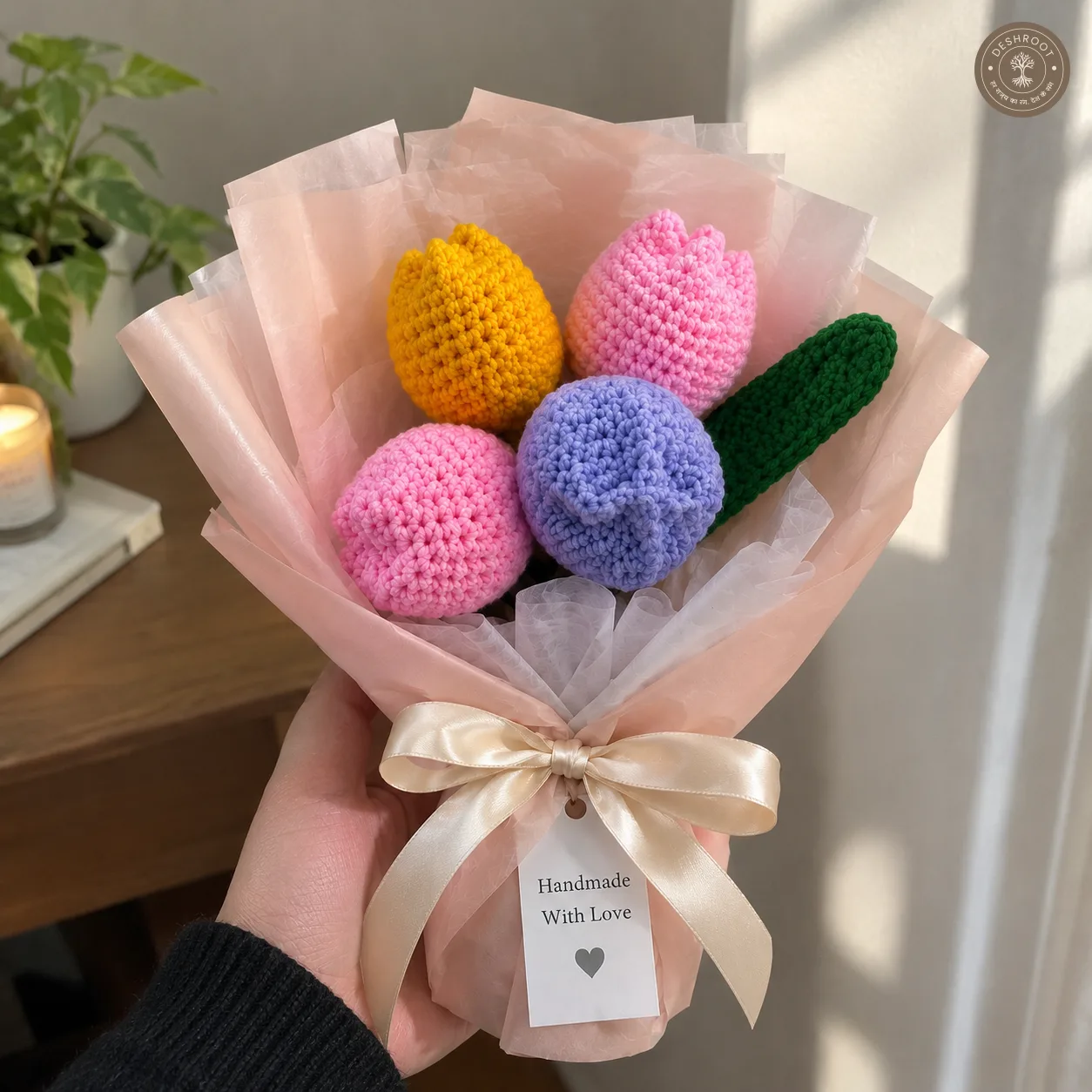Handmade Crochet Tulip Flower Bouquet Gift Box – Knitted Tulip Bouquet for Special Occasions