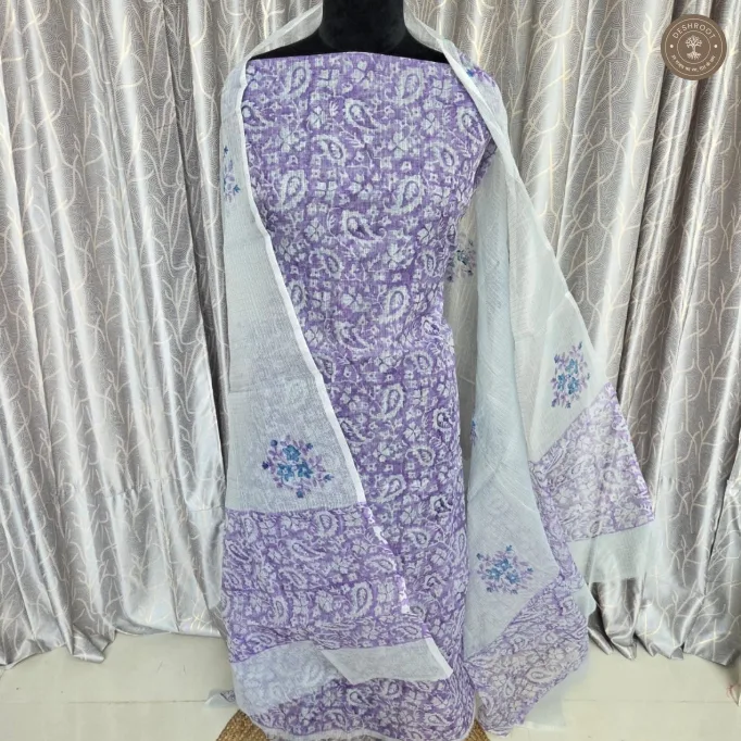 Lavender Purple Paisley Printed 2-Piece Dress Material Set
