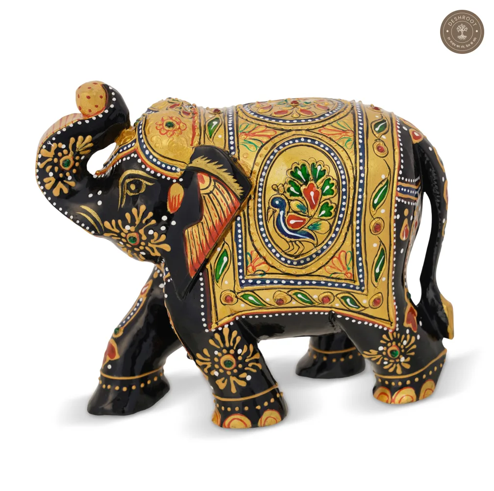 Wooden Elephant Embose Gold paint