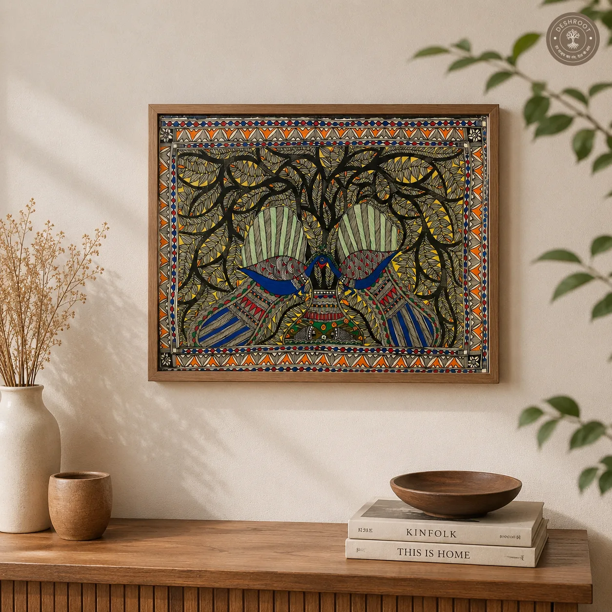 Madhubani Mayur Milan Tree of Harmony Painting