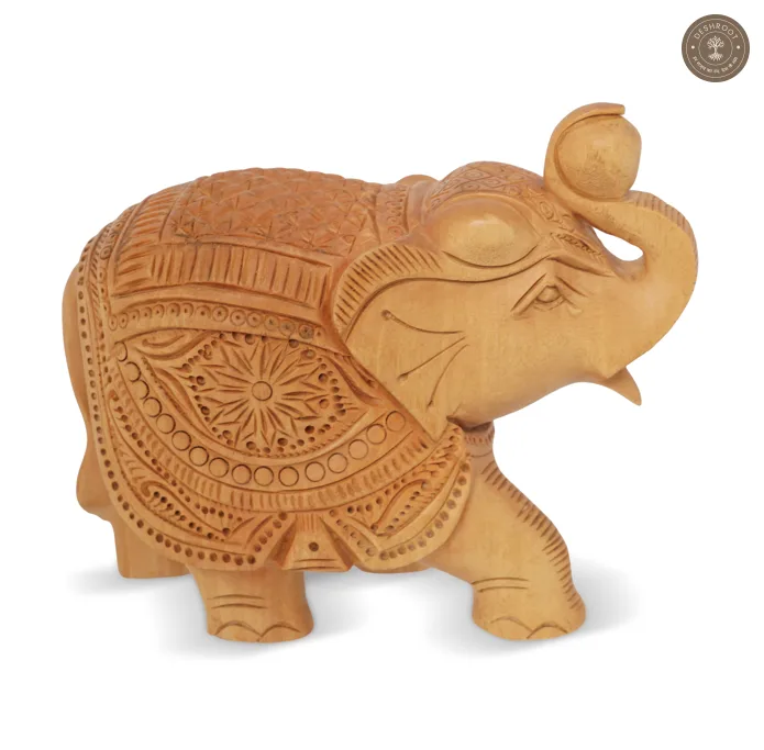 Handcrafted Wooden Elephant Showpiece with Intricate Carving