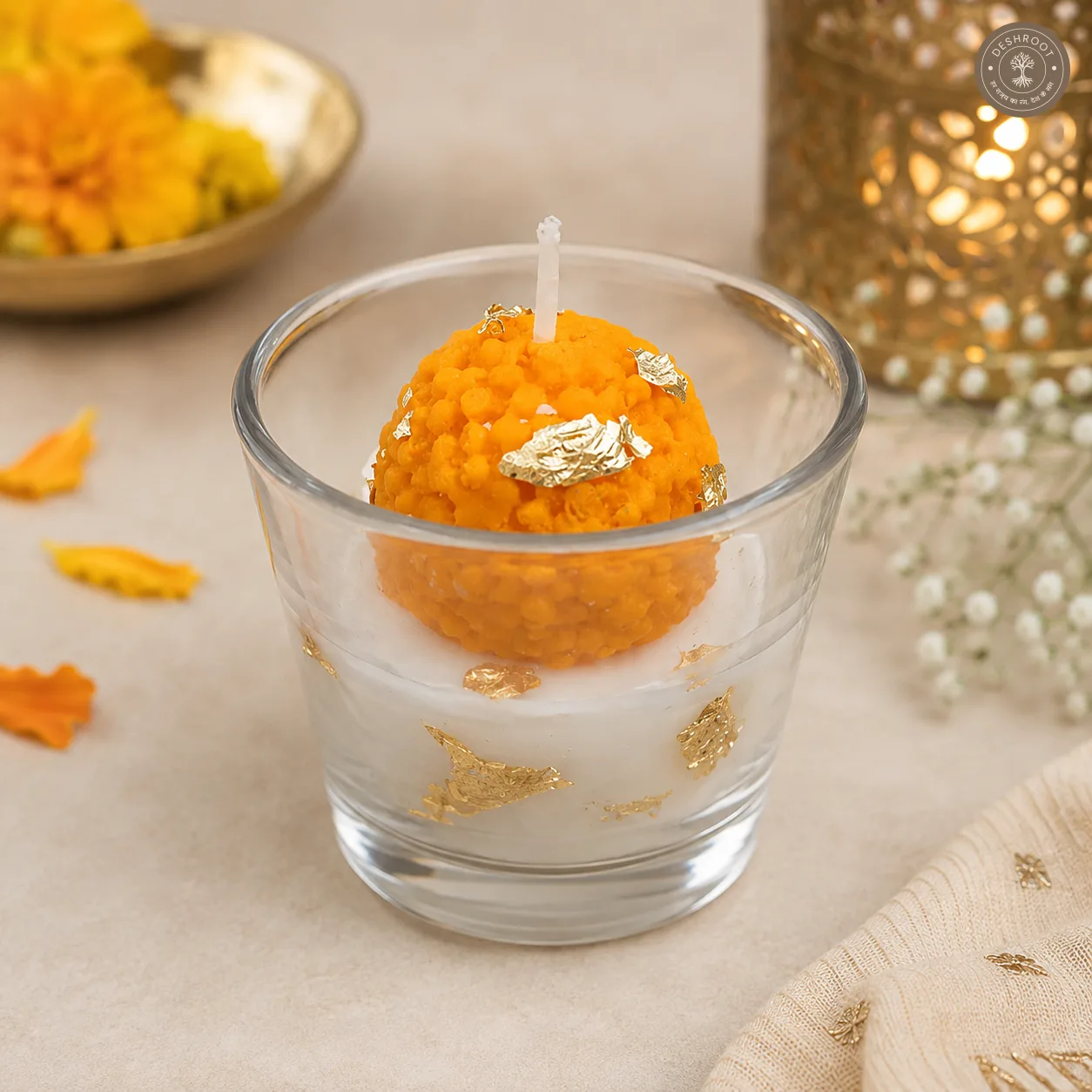 Festive Ladoo Shot Glass Candle