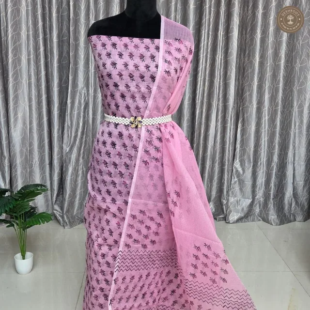 pink floral printed 2-piece dress material set
