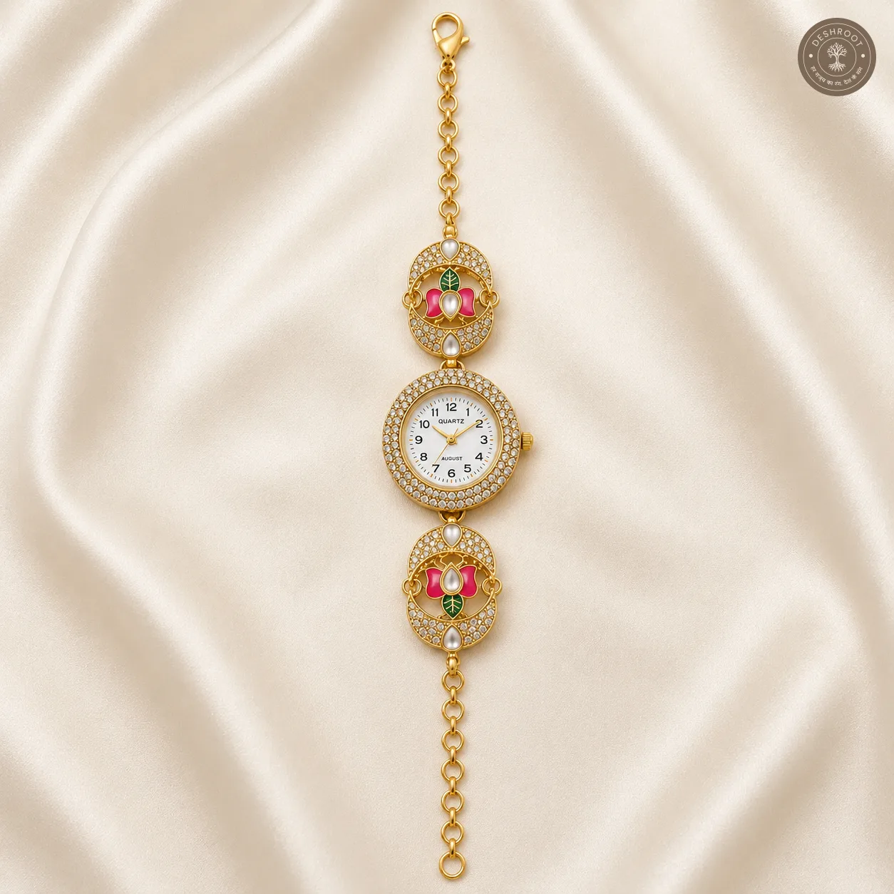 Royal Emerald Floral Kundan Watch