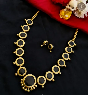 Antique Gold-Black Terracotta Long Chain with Matching Earrings