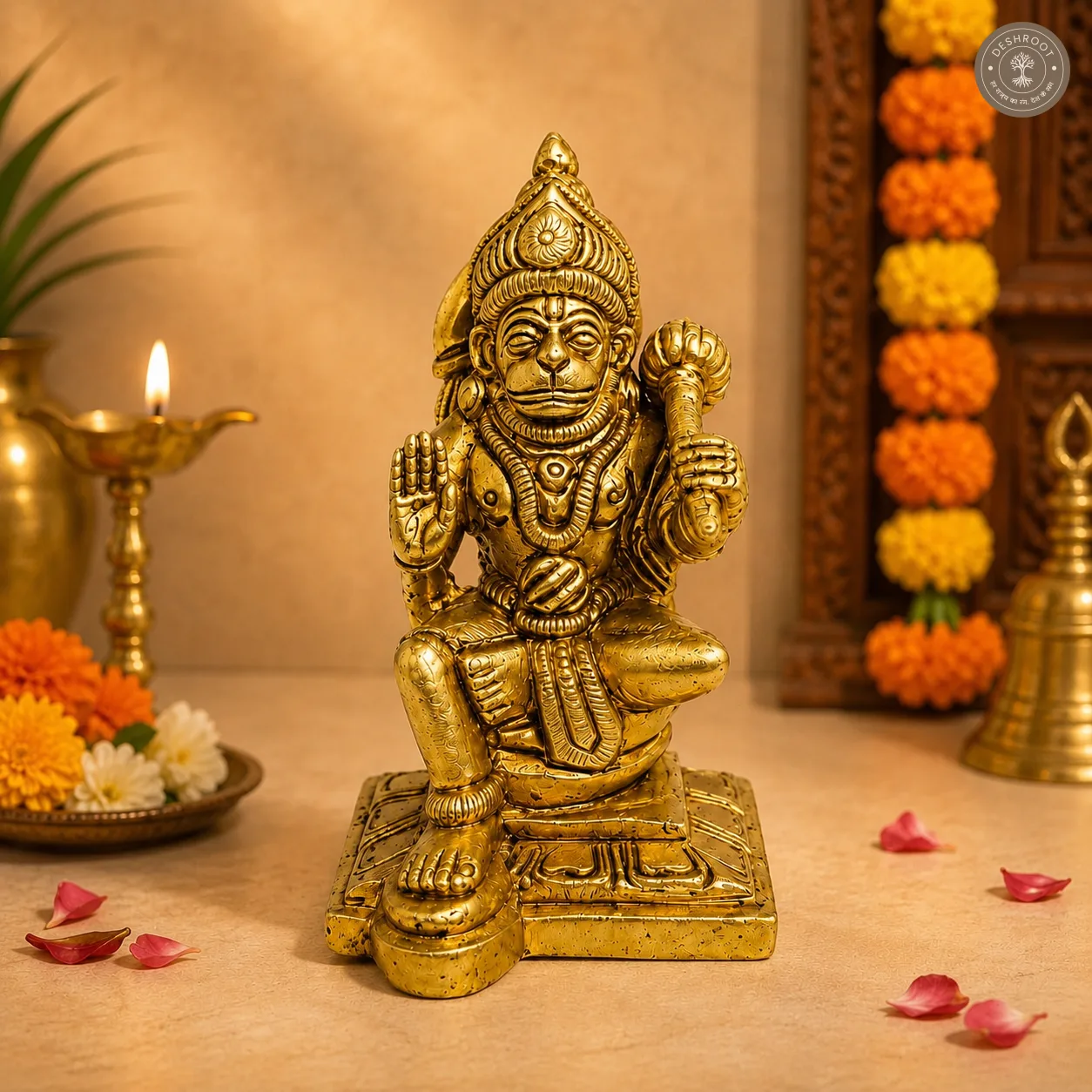 Divine Golden Hanuman Idol – Blessing Pose