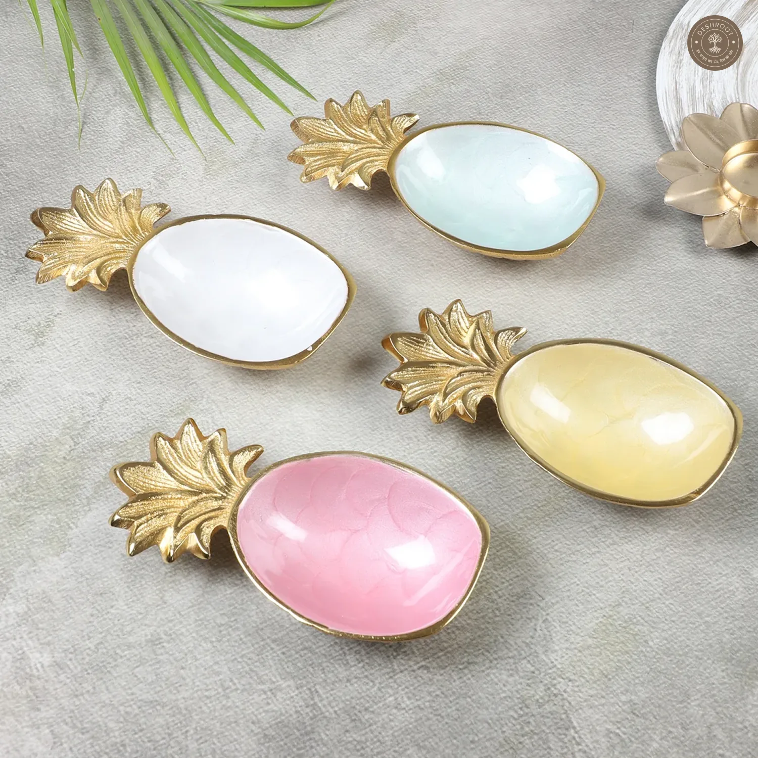 Multicolor Aluminum Pineapple Platter Set of 4