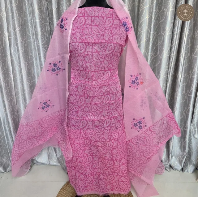 Pink Paisley Print 2-Piece Unstitched Suit Set with Floral Dupatta