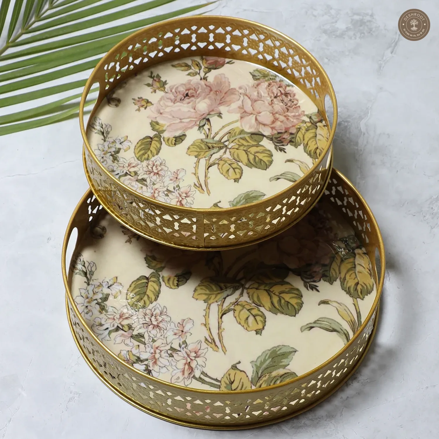 Green & Pink Tray Set of 2