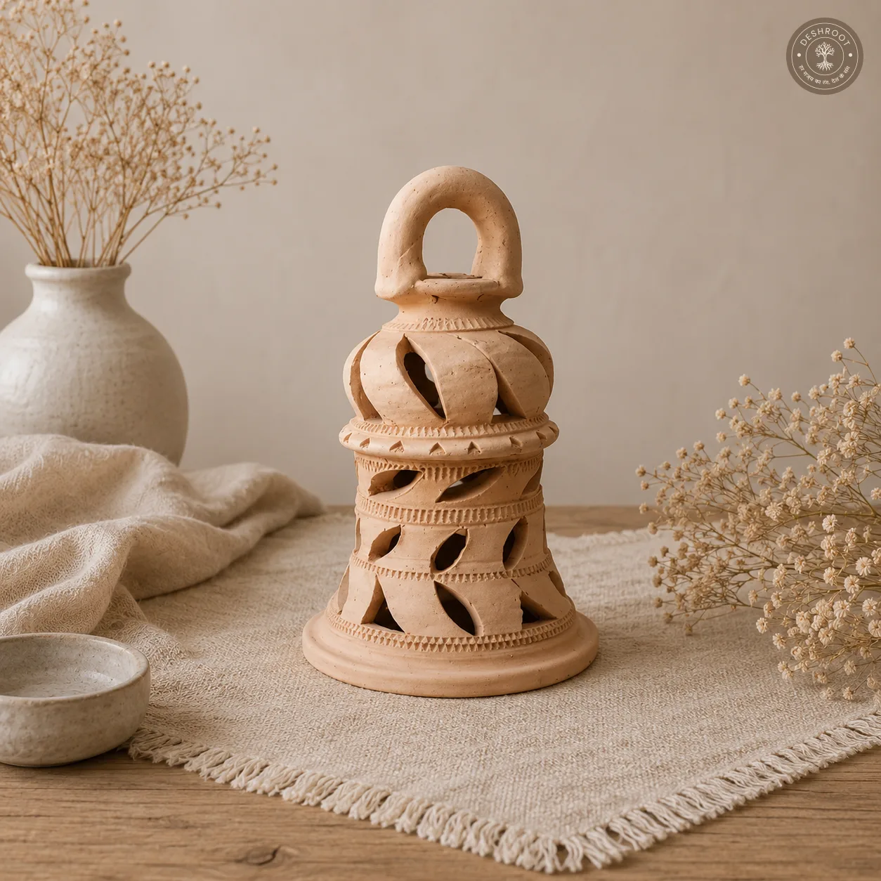 Rajasthani Terracotta Handcrafted Lantern - Traditional Jali Clay Decor
