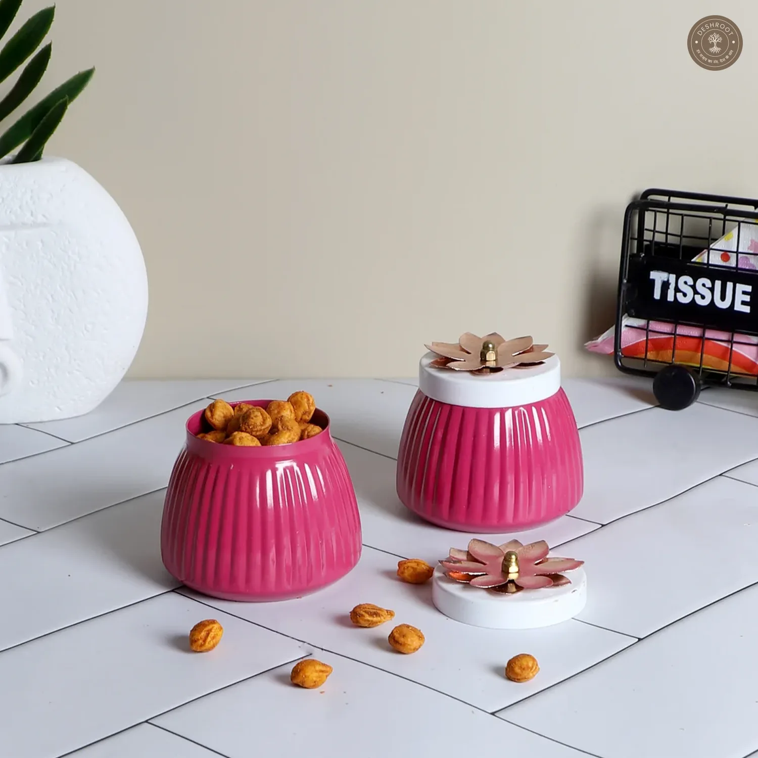 Metal Pink Jar Set of 2