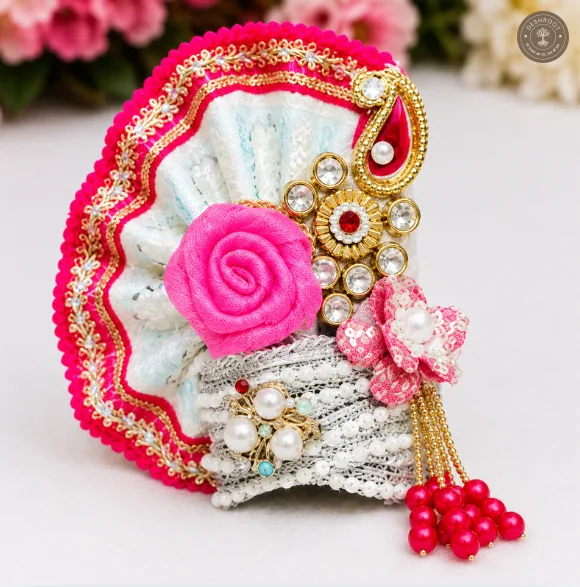 Laddu Gopal No. 5 Pink Floral Designer Mukut