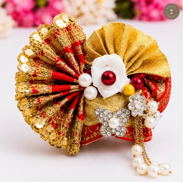 Laddu Gopal No. 5 Red & Golden Designer Mukut