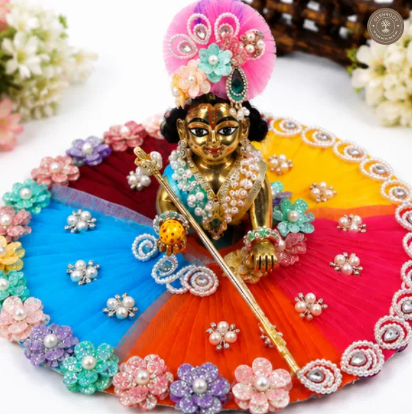Multicolour Designer Laddu Gopal Ji Poshak with Matching Mukut