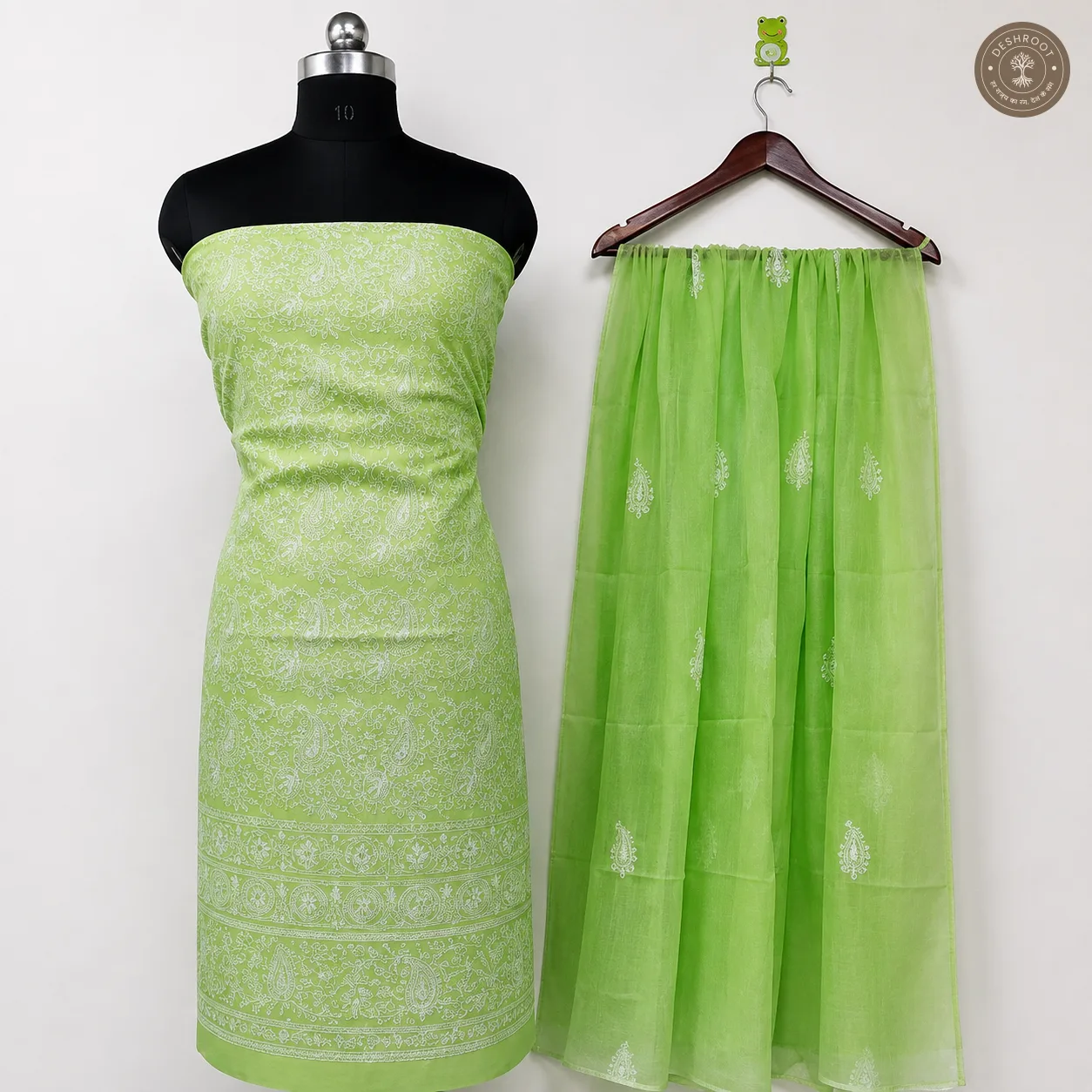 Kota Doria All-Over Chikankari Embroidered Dress Material