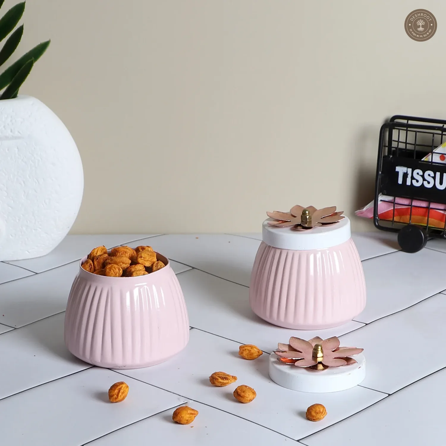 Metal Light Pink Jar Set of 2