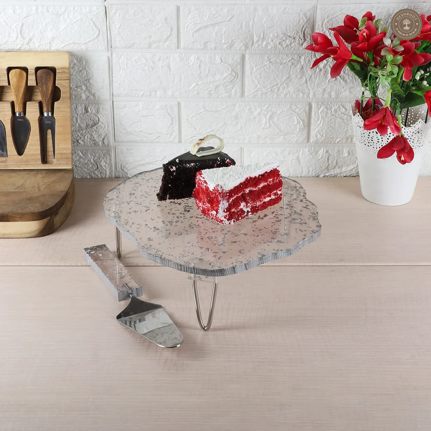 Silver Flex Resin Cake Platter Set of 2