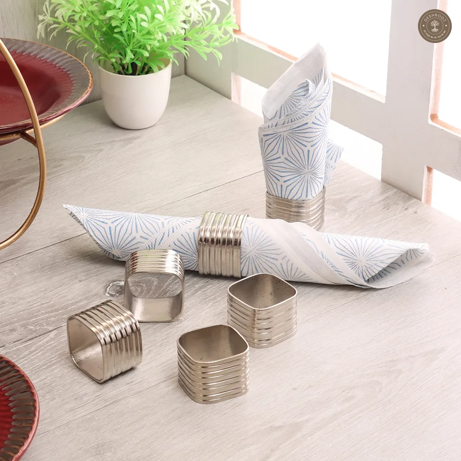 Silver Square Napking RIng Set of 6