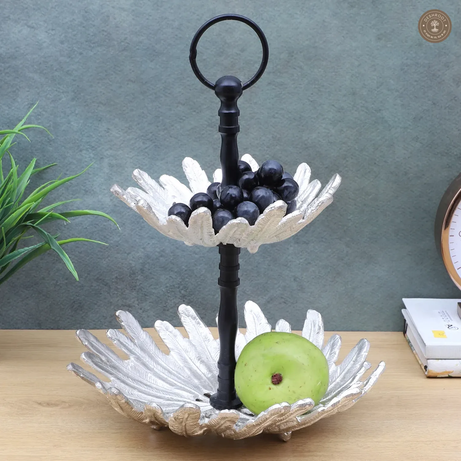 Two Layer Silver & Black Aluminium Fruits Platter