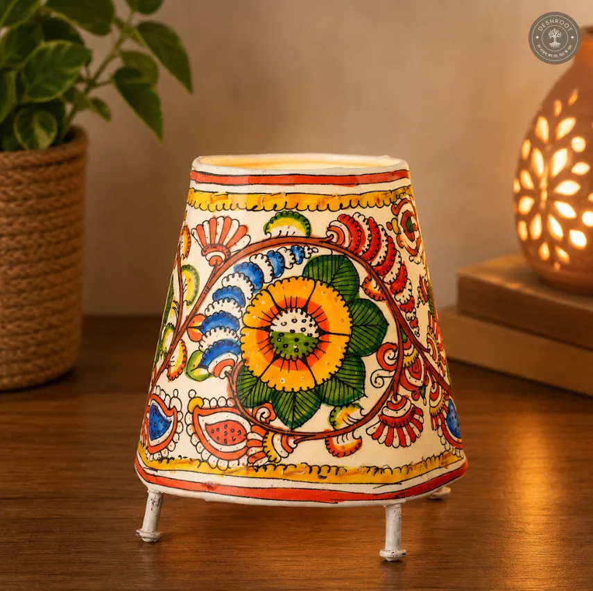 Floral Hand-Painted Leather Craft Lamp