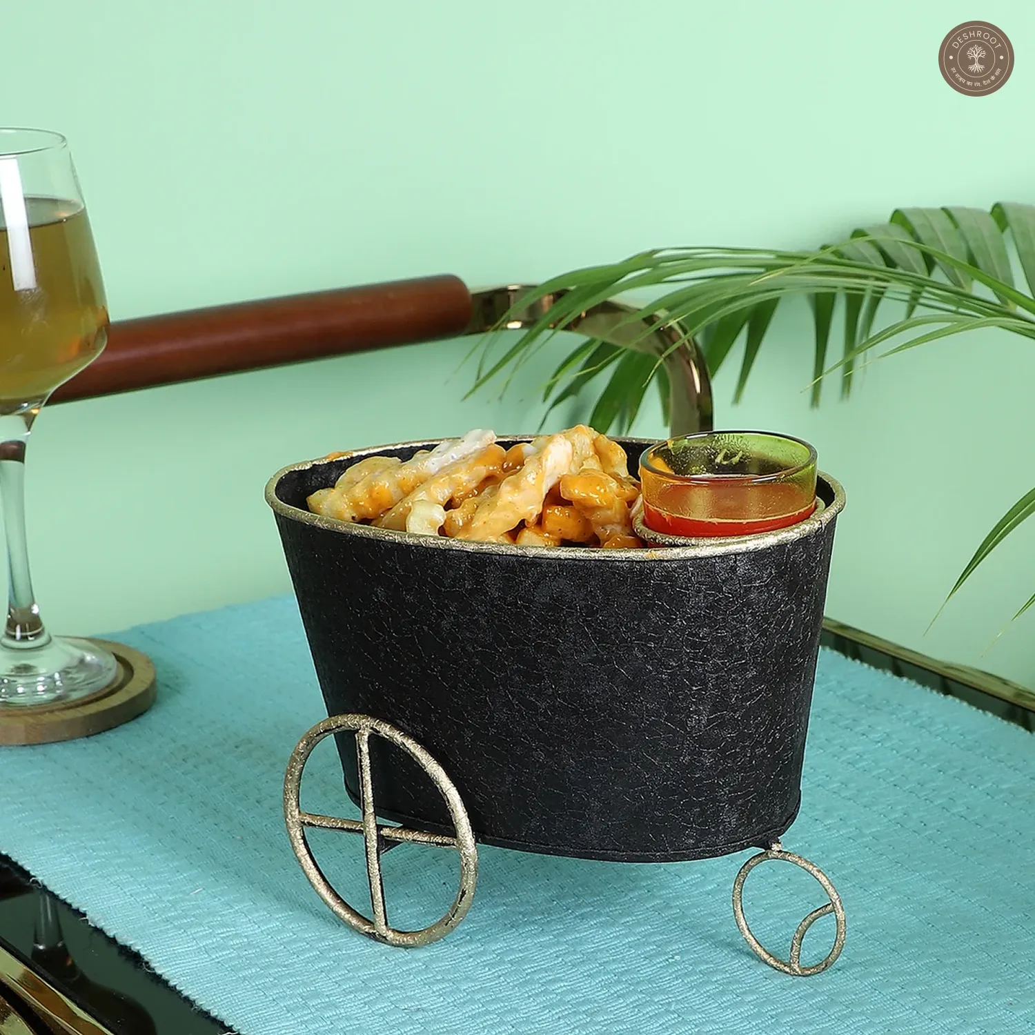 Wheel Barrow Snacks Platter with Glass