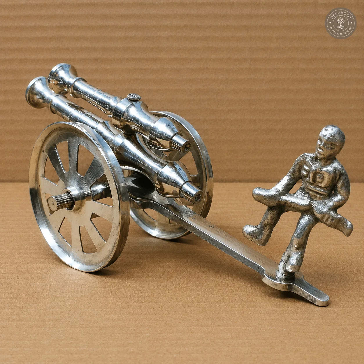 Handcrafted Brass Cannon with Soldier Figurine – Vintage Heritage Décor