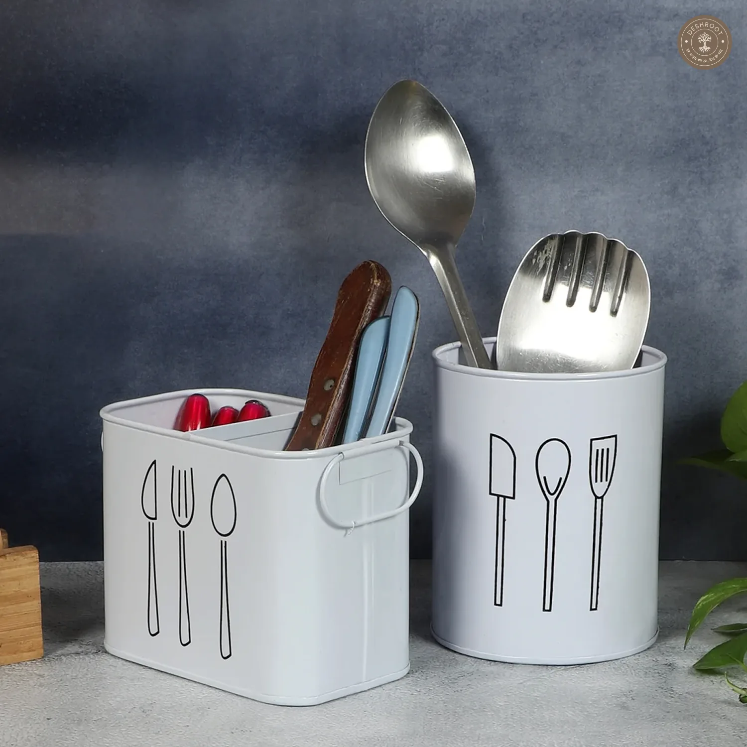 White Cutlery Stand Set of 2