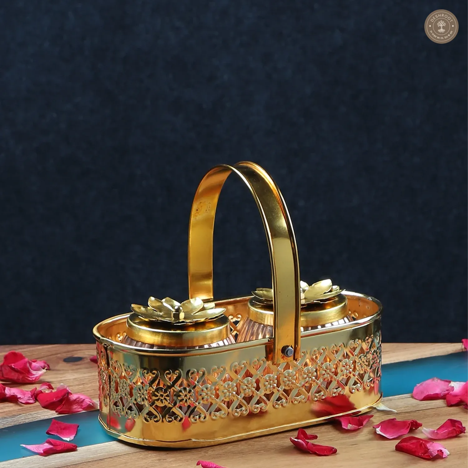 Metal Basket With Jars Set of 3