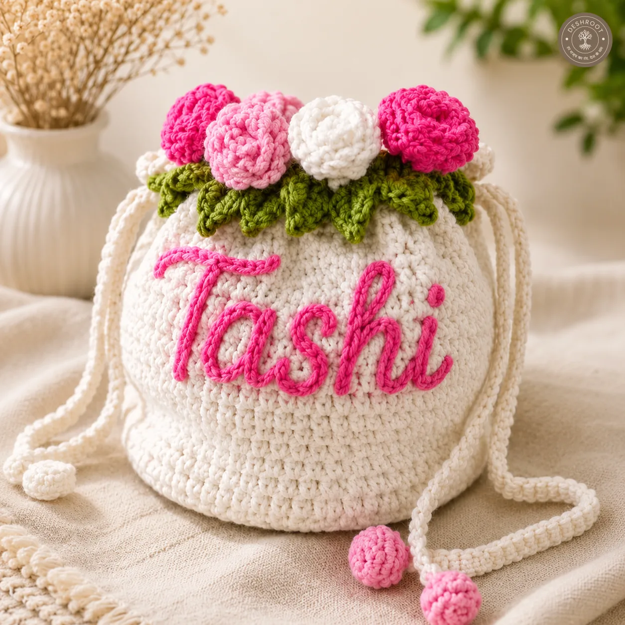 Personalized Handmade Crochet Name Potli Bag