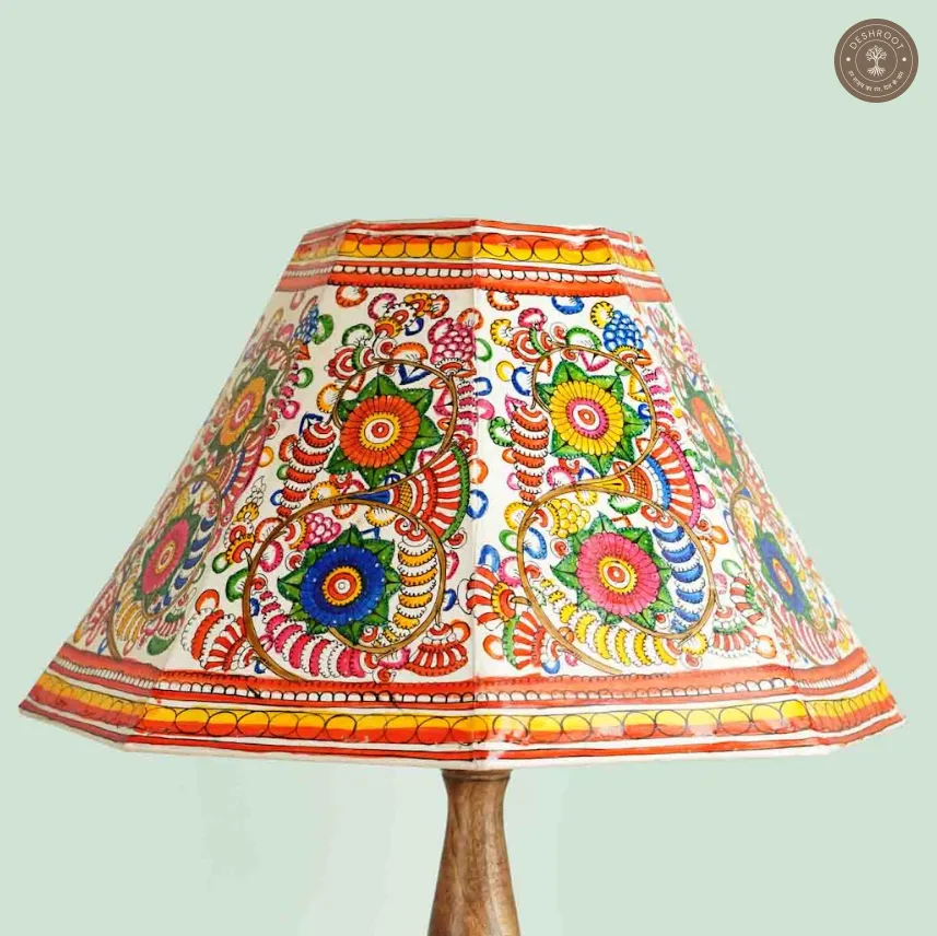 Handcrafted Andhra Pradesh Goat Leather Floral Table Lamp Shade