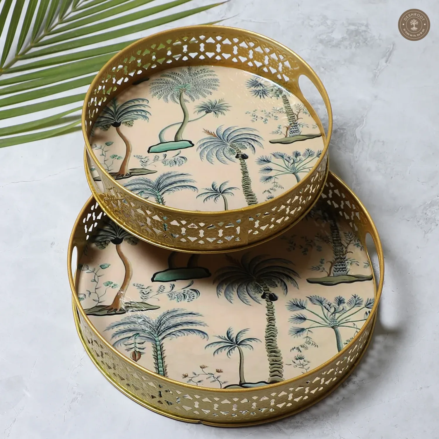 White & Green Tree Tray Set of 2