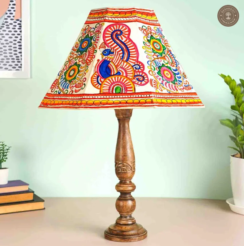 Handcrafted Multicolour Peacock Leather Table Lamp Shade – Andhra Pradesh