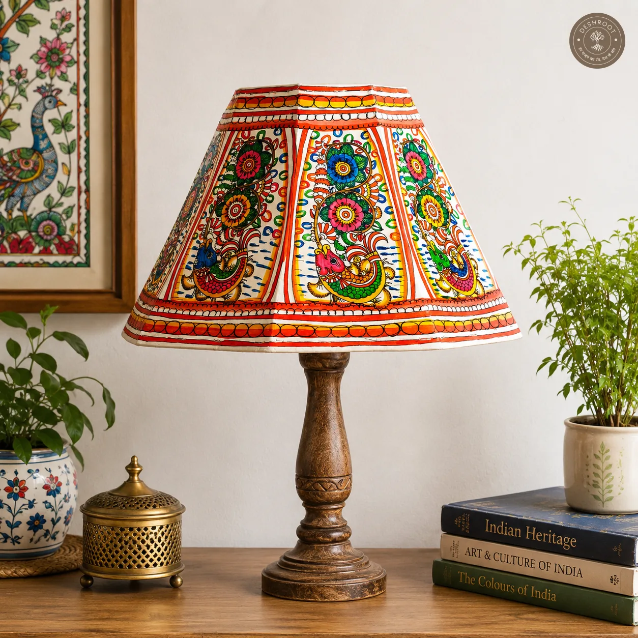 Hand-Painted Fish Motif Goat Leather Lampshade