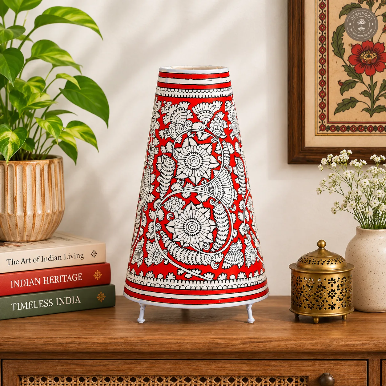 Andhra Heritage Floral Goat Leather Table Lamp