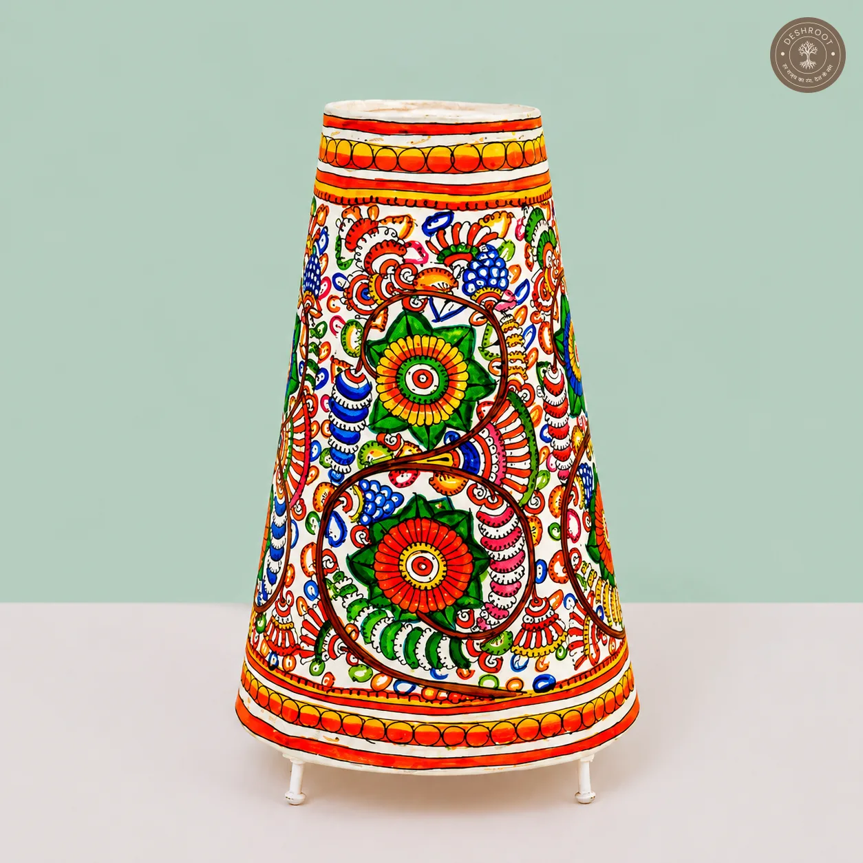 Andhra Floral Folk Art Goat Leather Table Lamp Shade