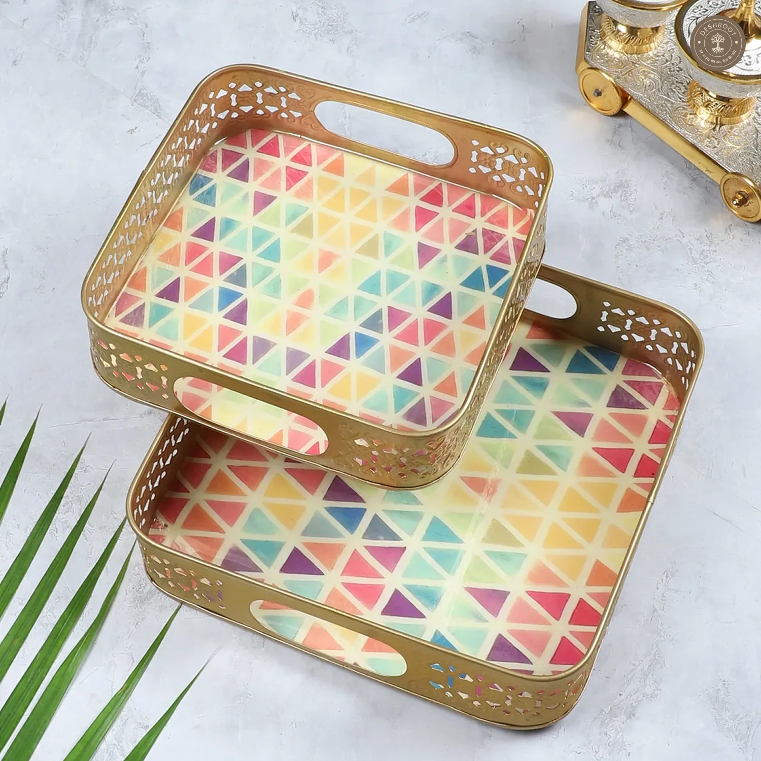 Multicolor Triangle Tray Set of 2