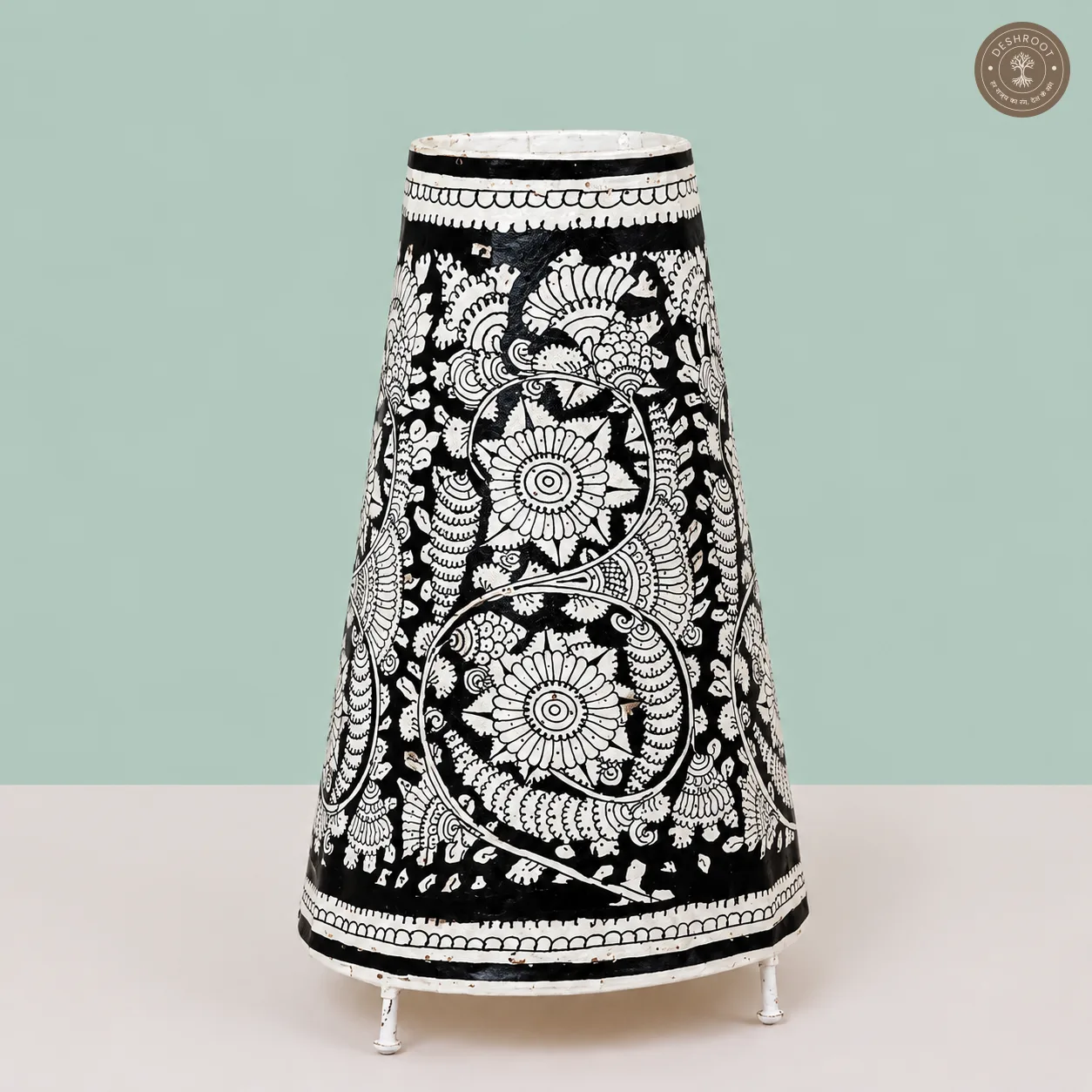 Midnight Floral Kalamkari Goat Leather Table Lamp Shade