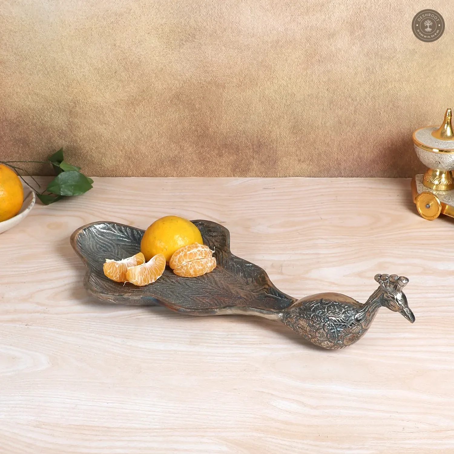 Peacock Aluminium Silver Big Gifting Platter