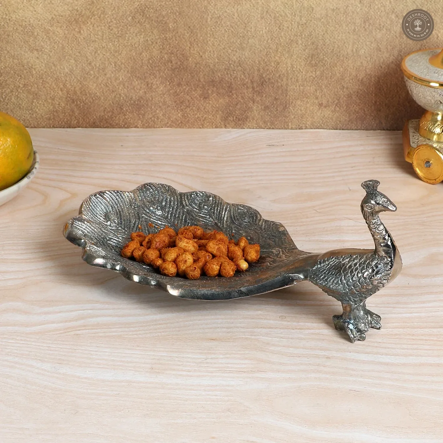 Peacock Aluminium Silver Small Gifting Platter