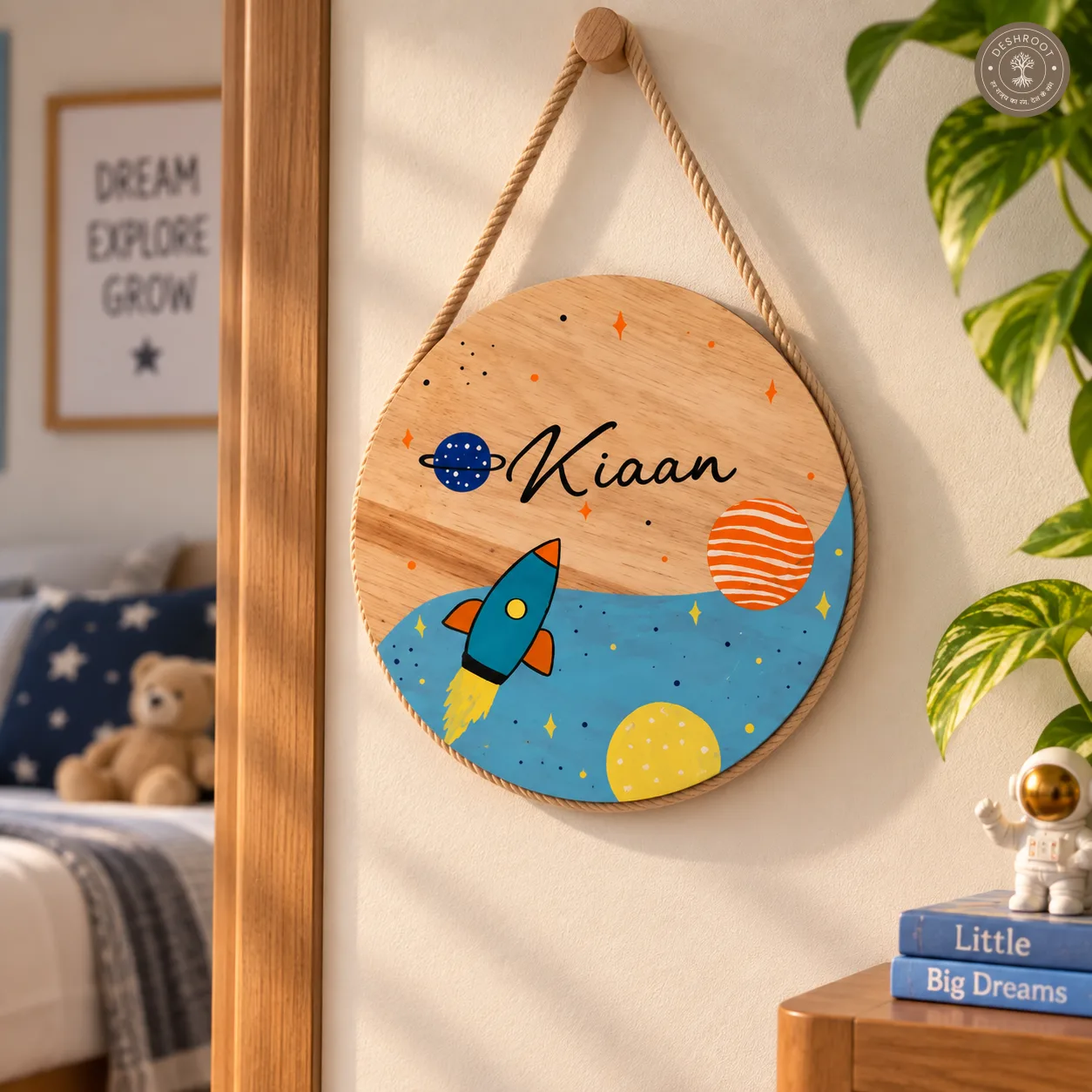 Hand-Painted Cosmic Space Wonder Pine Wood Nameboard