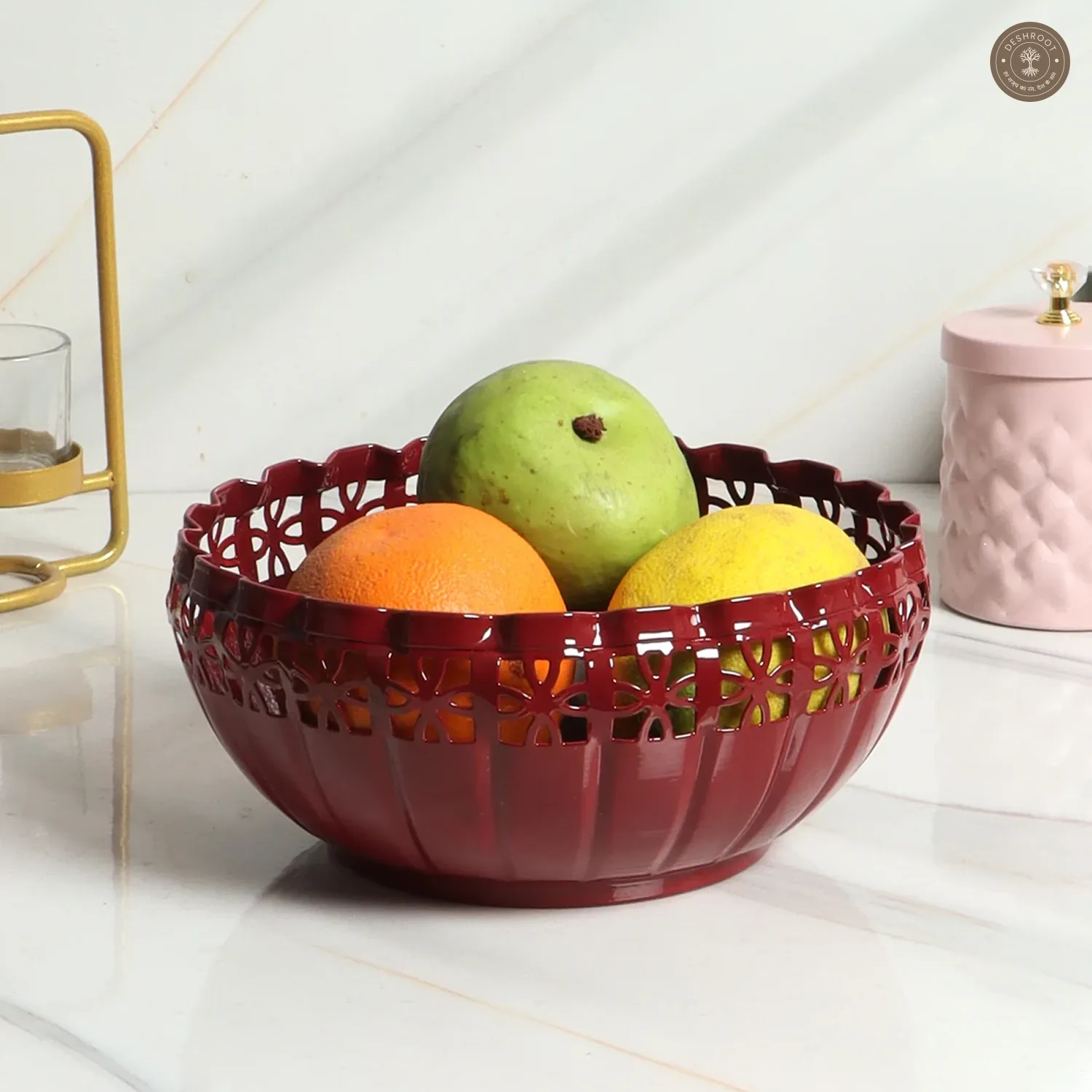 Metal Burgundy Fruit Bowl