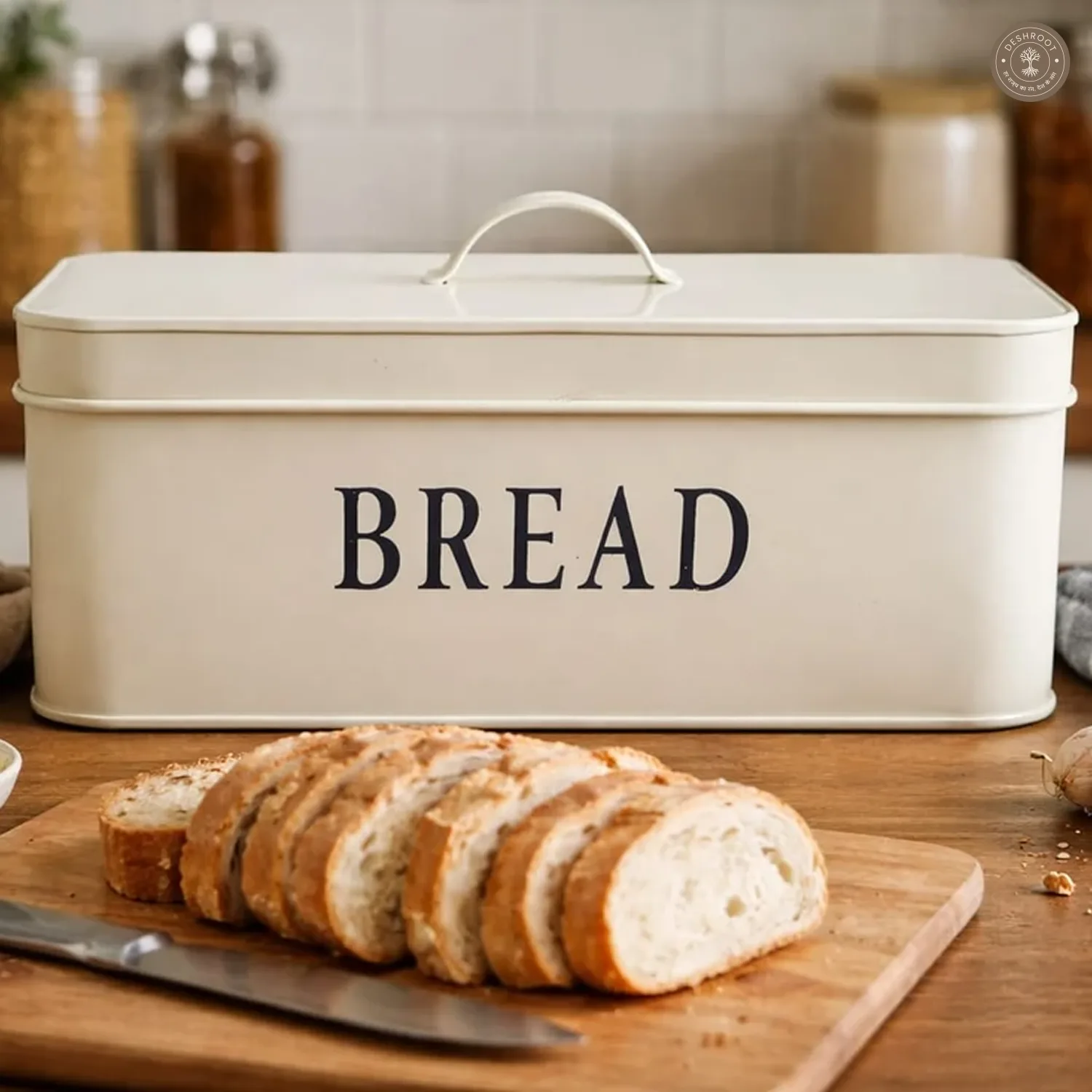 Galvanized Biege Rectangular Bread Box