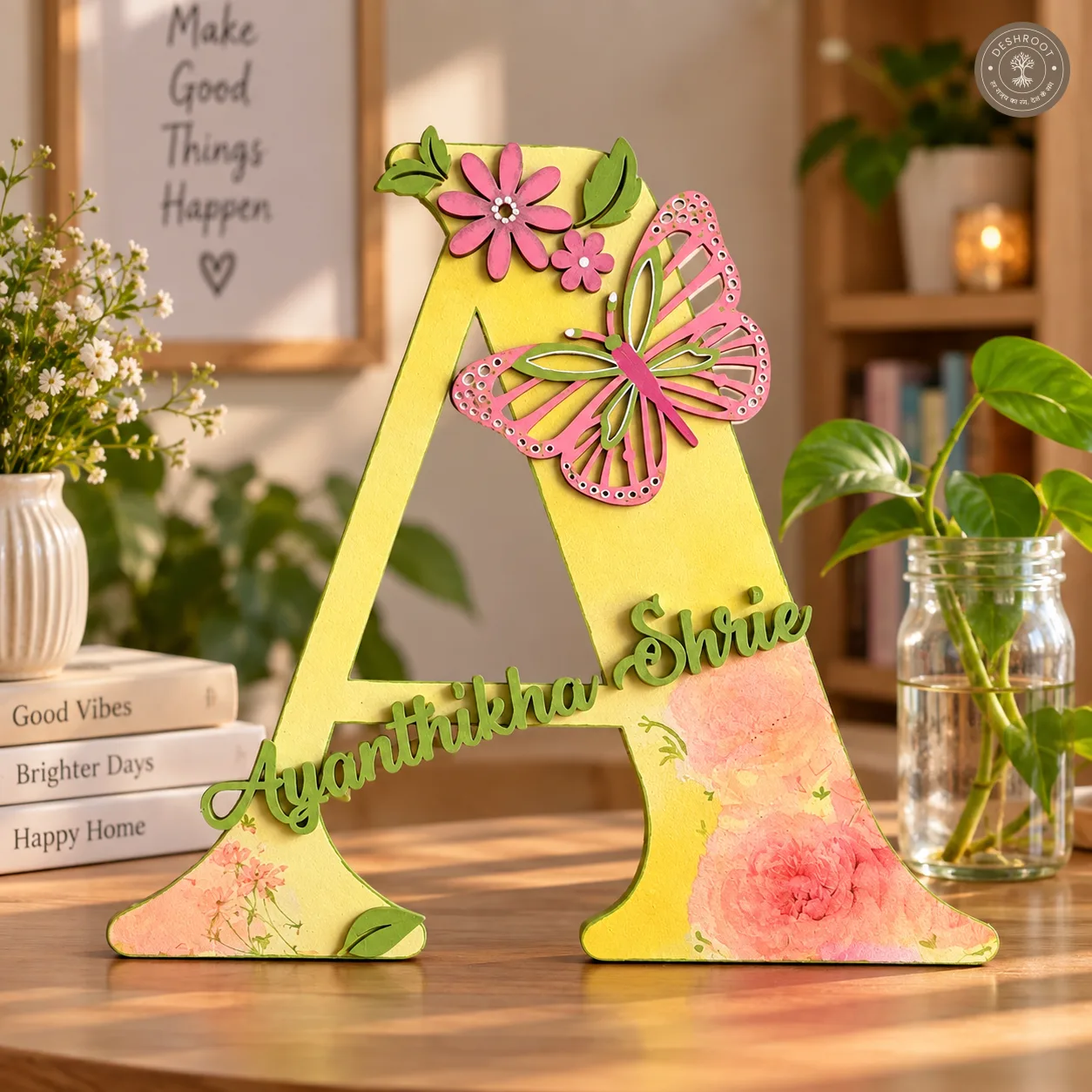 Fairytale butterfly nameplate with initial alphabet