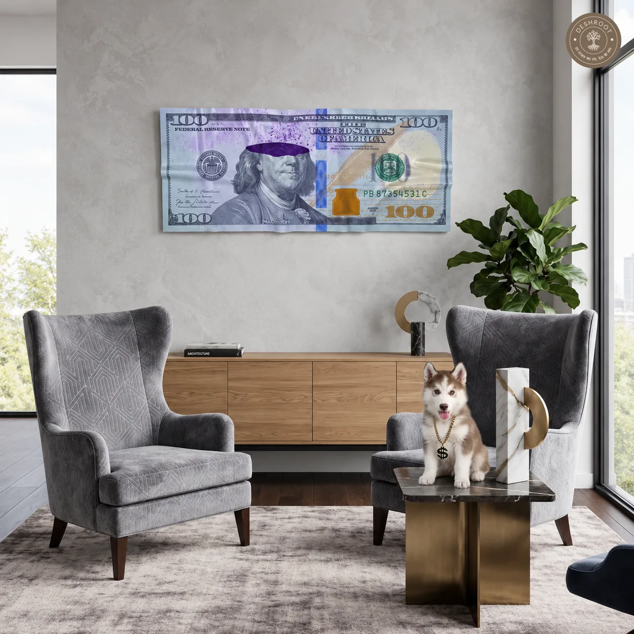 Mind Over Money $100 Bill Wall Art | Abstract Currency Pop Art for Modern Home & Office Décor